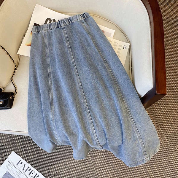 Chân váy jean bigsize chân váy jean dài Chân váy bò cạp cao cỡ lớn dành cho nữ cho nữ váy chữ a che hông mẫu dài vừa thu đông mẫu mới cho nữ màu xanh mềm mại