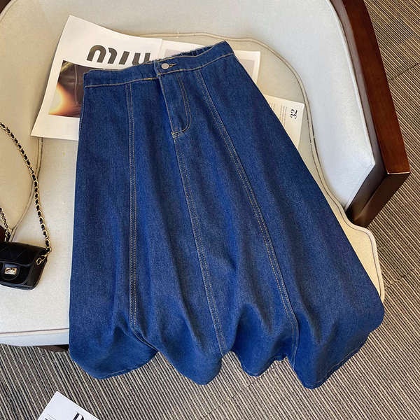 Chân váy jean bigsize chân váy jean dài Chân váy bò cạp cao cỡ lớn dành cho nữ cho nữ váy chữ a che hông mẫu dài vừa thu đông mẫu mới cho nữ màu xanh mềm mại