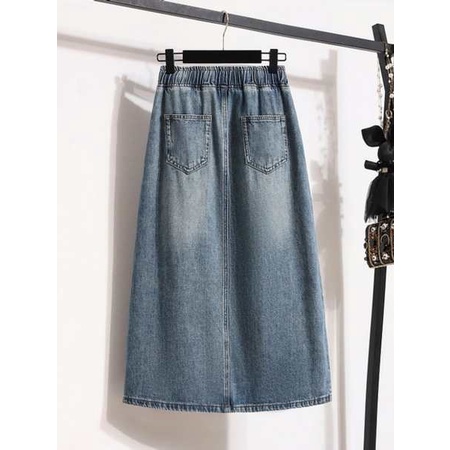 Váy jean bigsize chân váy jean bigsize Váy bò chữ A cạp chun mẫu mới mùa thu size lớn chân váy bò thường ngày mẫu dài vừa xẻ tà cho nữ sành điệu