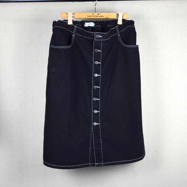 Chân váy jean dài bigsize chân váy jean Thương mại nước ngoài đuôi đơn cắt nhãn cộng với béo cộng với phụ nữ mùa hè mỏng cotton co giãn eo rộng rãi váy bò màu đen