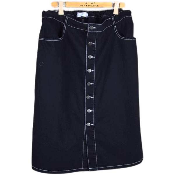 Chân váy jean dài bigsize chân váy jean Thương mại nước ngoài đuôi đơn cắt nhãn cộng với béo cộng với phụ nữ mùa hè mỏng cotton co giãn eo rộng rãi váy bò màu đen