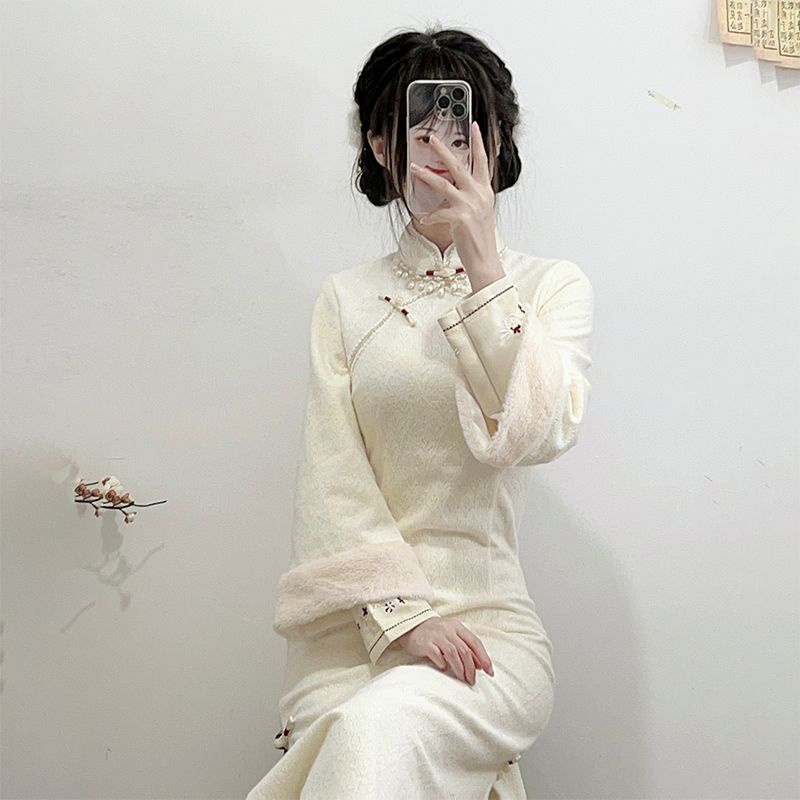 Sườn Xám Cách Tân Giả Hai Mảnh Dáng Suông Phong Cách Trung Hoa Mới Cho Nữ