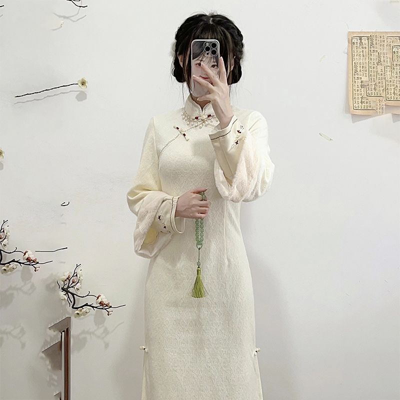 Sườn Xám Cách Tân Giả Hai Mảnh Dáng Suông Phong Cách Trung Hoa Mới Cho Nữ