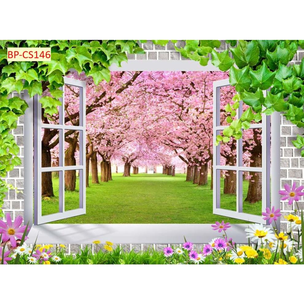 Tranh lụa dán tường 3D giả khung cửa sổ sang trọng, lịch sự mẫu mã đẹp nhất