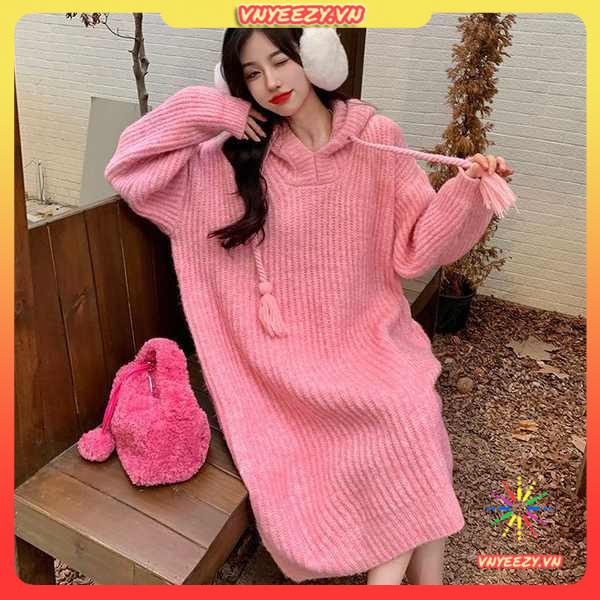 Đầm Hoodie Dệt Kim Dáng Rộng Thiết Kế Mới Trẻ Trung Năng Động