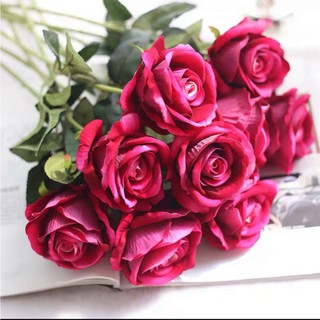 Hoa giả hoa hồng nhung, cành hoa hồng chất liệu vải nhung 1 bông , phụ kiện chụp ảnh