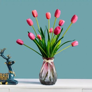 Hoa giả hoa tulip, hoa lụa tuy líp cành 3 bông , phụ kiện chụp ảnh
