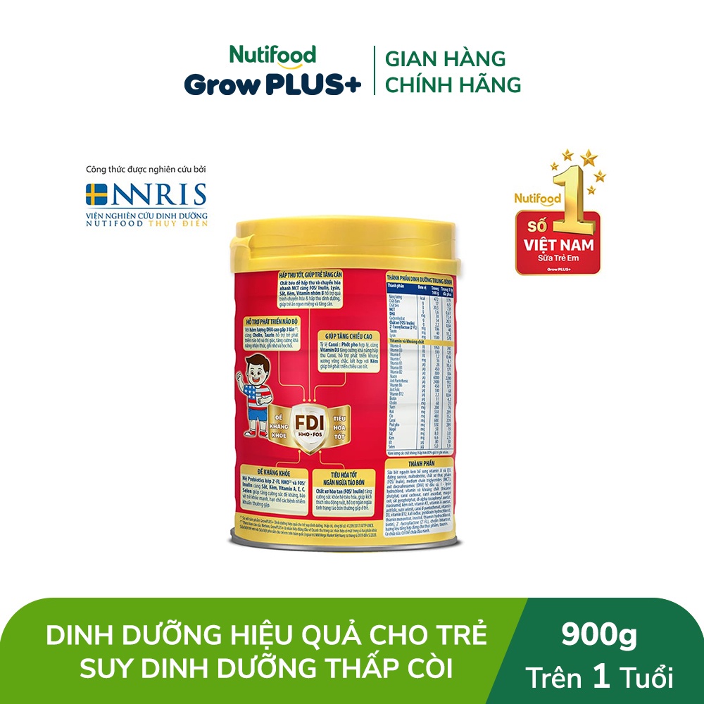 Sữa Bột Nutifood GrowPLUS+ Suy Dinh Dưỡng 900g - Trên 1 Tuổi - Tăng Cân, Tăng Chiều Cao (Lon 900g)