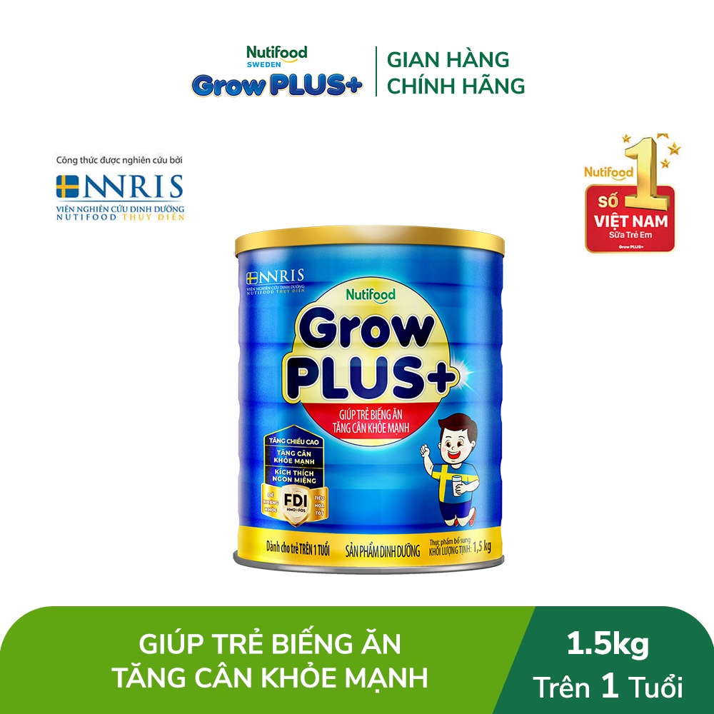 Sữa Bột Nutifood GrowPLUS+ Biếng Ăn 1.5kg - Tăng Cân Khỏe Mạnh (Lon 1.5kg)