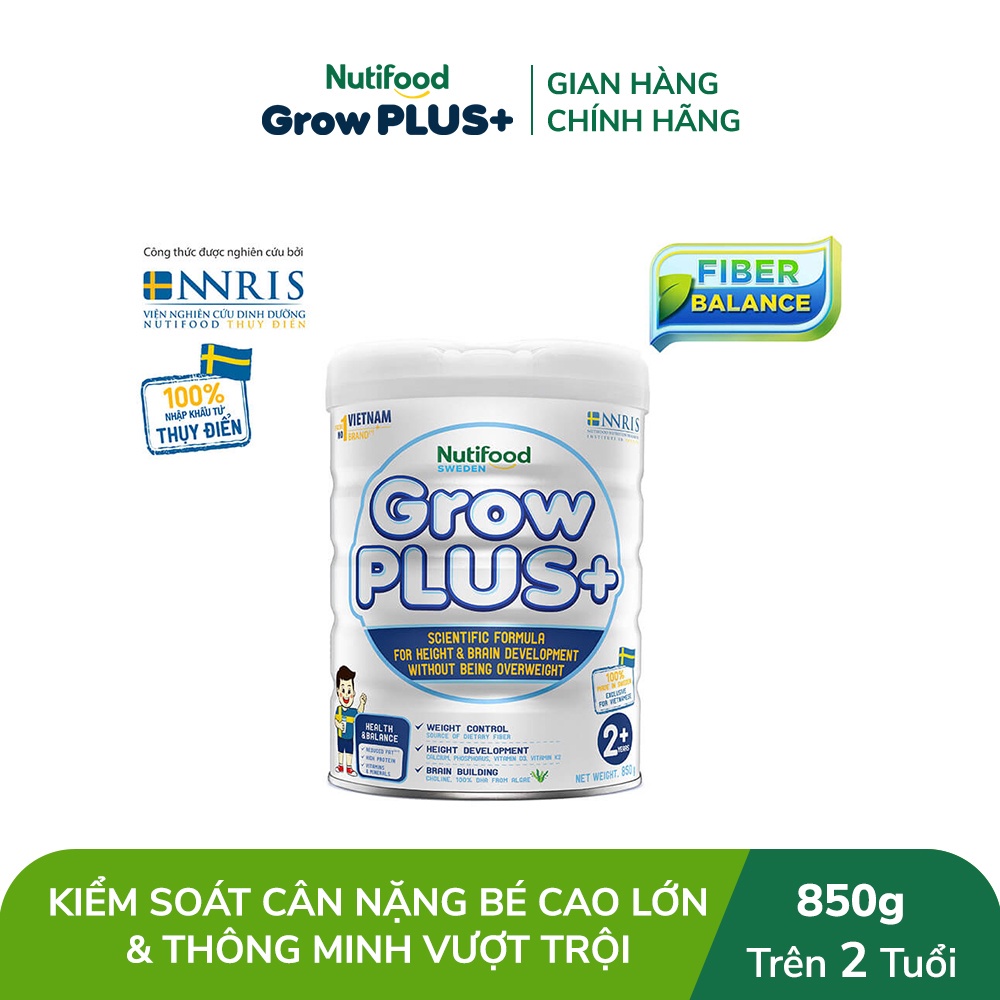 Sữa bột GrowPLUS+ trên 2 tuổi - giúp trẻ phát triển chiều cao và não bộ, không thừa cân (Lon 850g) - Grow Plus+