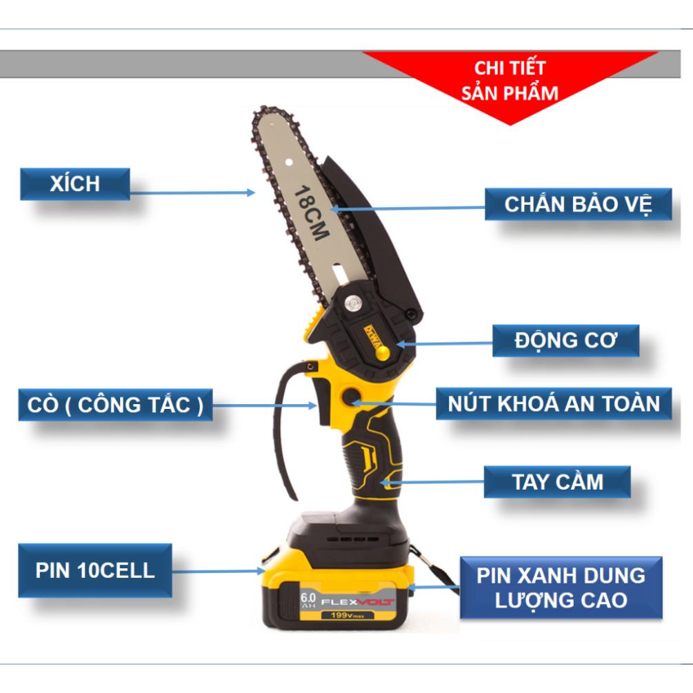 Máy Cưa Xích Pin Máy Cưa Xích Cầm Tay Mini Cắt Cây Cắt Cành Tỉa Cây Cảnh