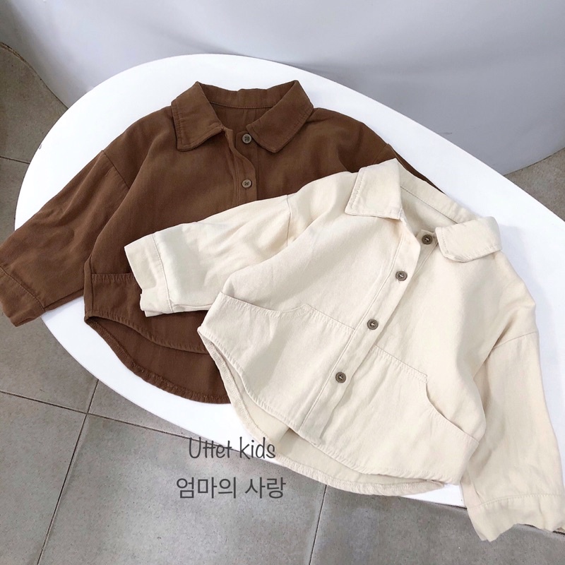 ÁO SƠ MI PHONG CÁCH HÀN QUỐC 2 TÚI DÀNH CHO BÉ GÁI VÀ BÉ TRAI RẤT ĐẸP 23111