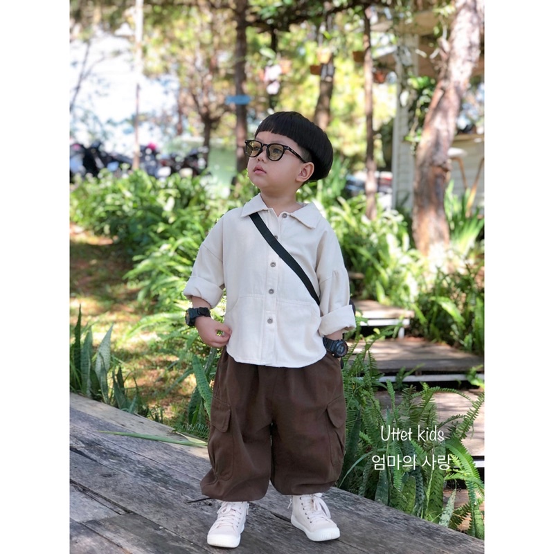 ÁO SƠ MI PHONG CÁCH HÀN QUỐC 2 TÚI DÀNH CHO BÉ GÁI VÀ BÉ TRAI RẤT ĐẸP 23111