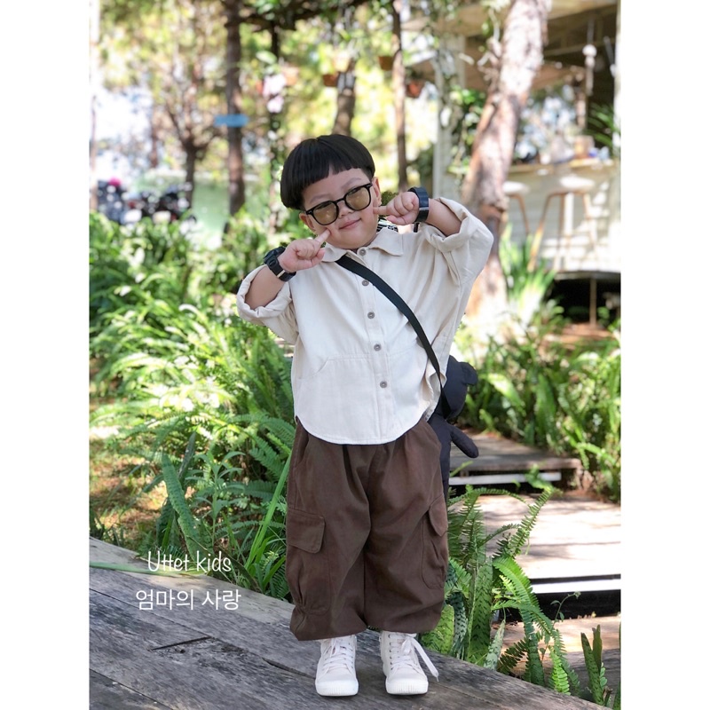 ÁO SƠ MI PHONG CÁCH HÀN QUỐC 2 TÚI DÀNH CHO BÉ GÁI VÀ BÉ TRAI RẤT ĐẸP 23111