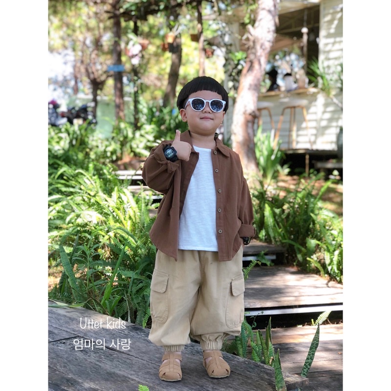 ÁO SƠ MI PHONG CÁCH HÀN QUỐC 2 TÚI DÀNH CHO BÉ GÁI VÀ BÉ TRAI RẤT ĐẸP 23111