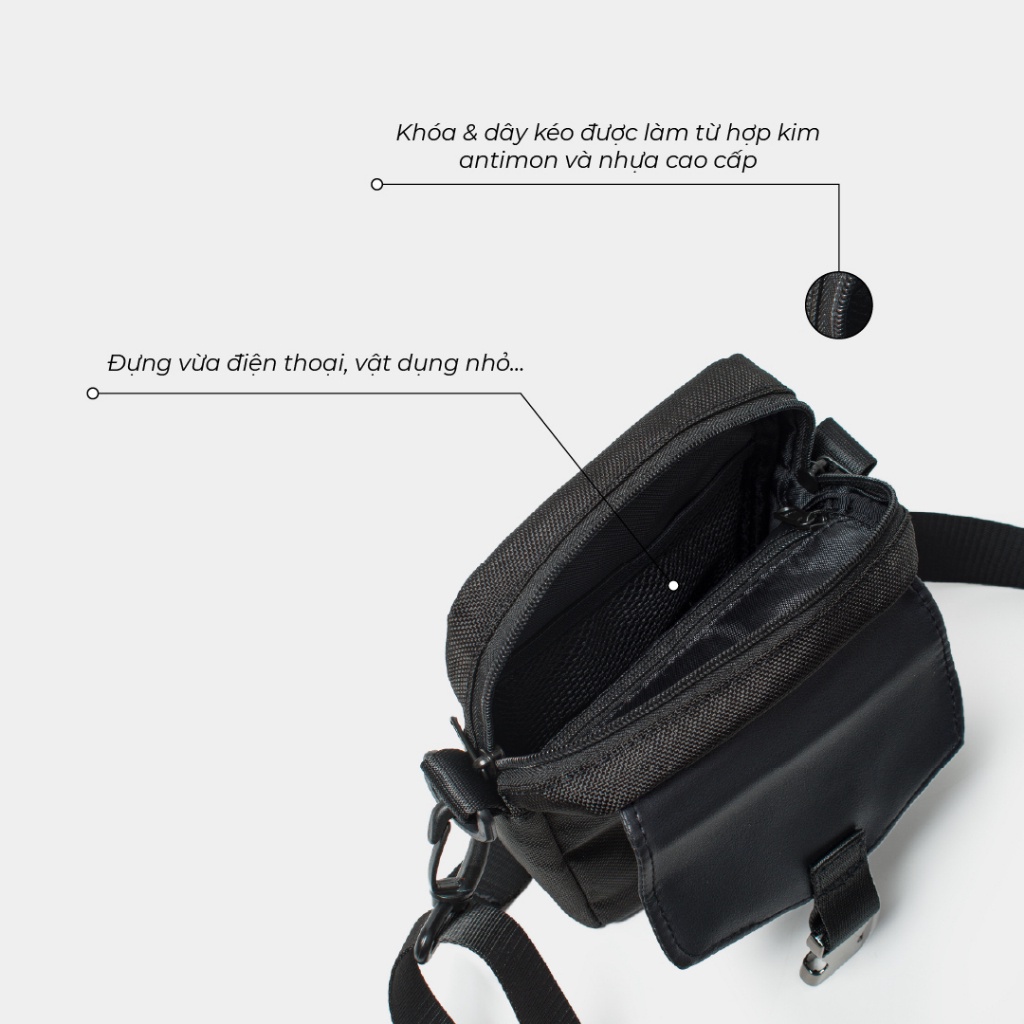 Túi Đeo Chéo Nam Nữ Shondo Logo SH Đen Viền Trắng TUIX12