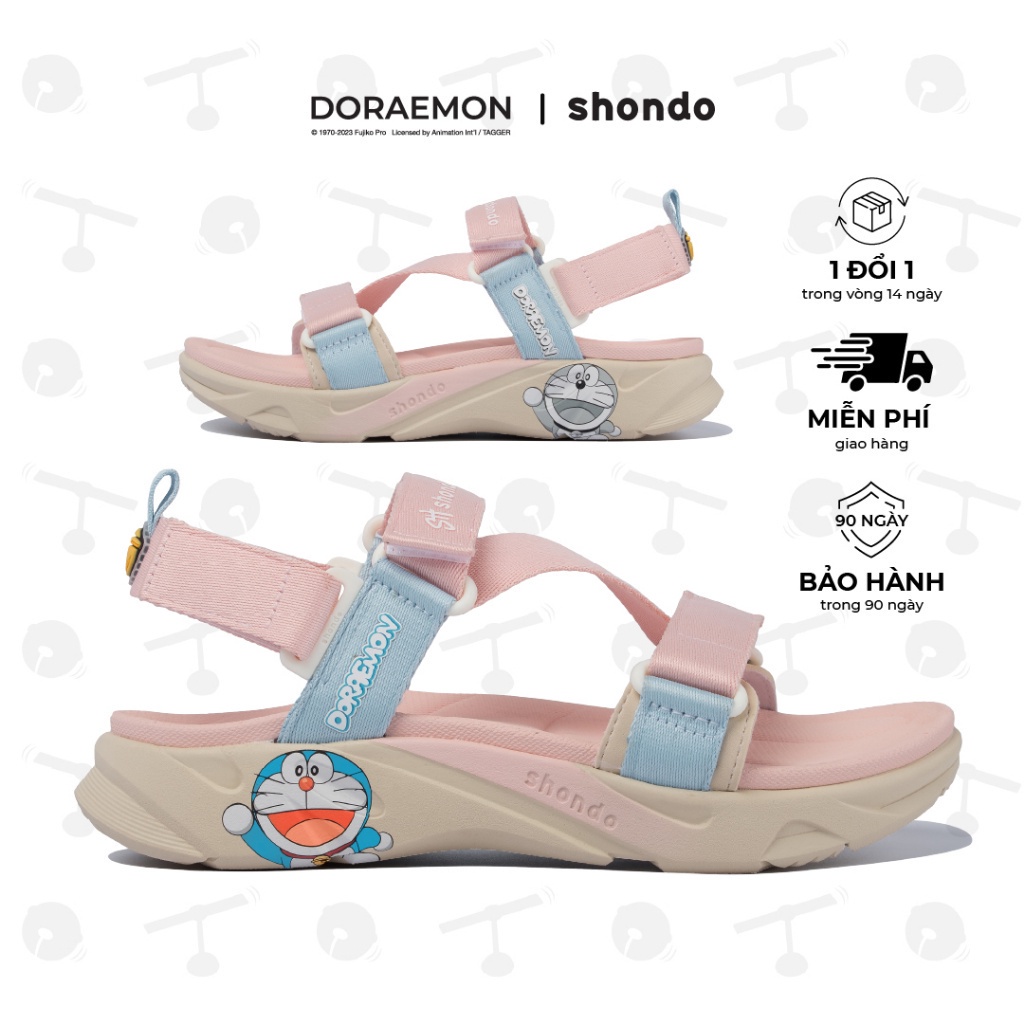 Giày Sandal Nữ Shondo Êm Chân, Bền F8 Doraemon Be Hồng F8M2575