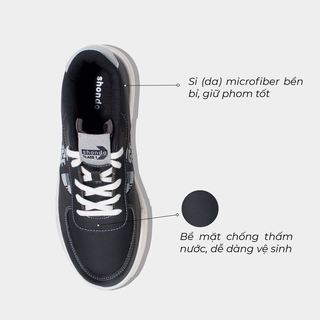 Giày Thể Thao Sneaker Độn Đế Nam Nữ Shondo Class 1 Caro Đen Bền Nhẹ Đẹp SND0013