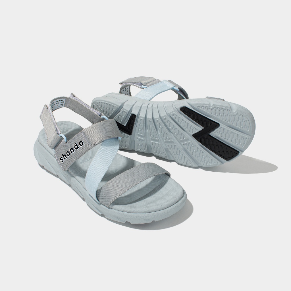 Giày Sandals Nam Nữ Shondo F6 Sport Đế Xám Phối Quai Xanh Da Trời F6S2030