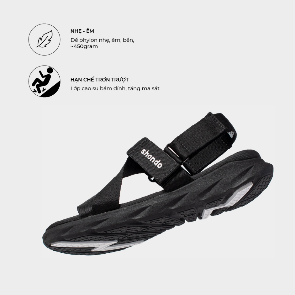 Giày Sandals Nam Nữ Unisex Êm Chân Shondo F6 Sport Đen Full F6S301