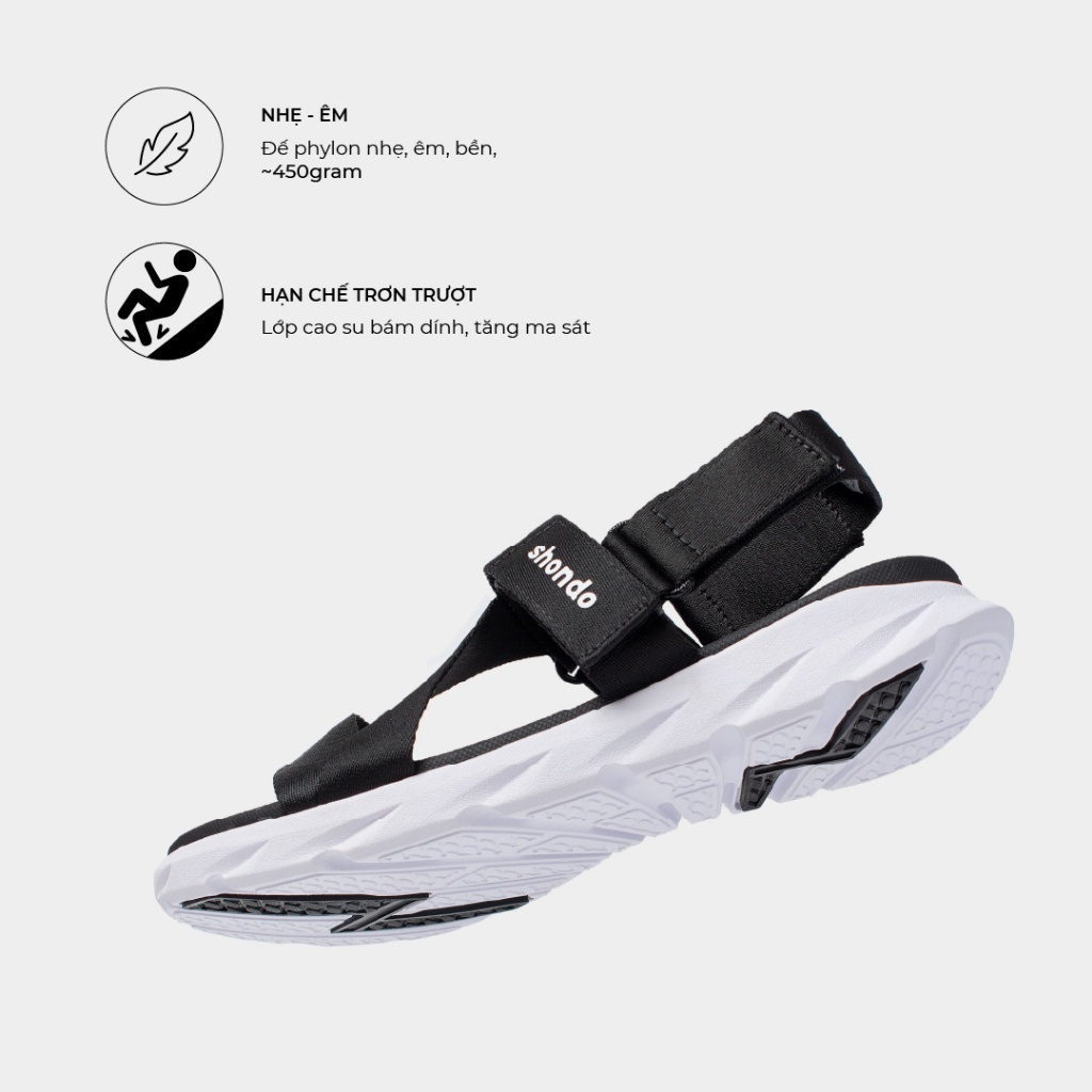 Giày Sandals SHONDO F6 Sport Quai Đen Đế Trắng F6S003