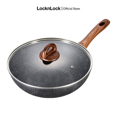Chảo nhôm sâu lòng chống dính BAUM Marble 28cm,nắp thủy tinh Lock&Lock LBU1285