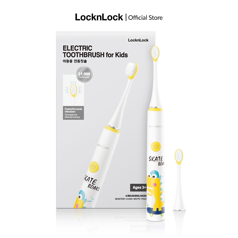Bàn chải đánh răng điện LockLock cho bé từ 3 tuổi - chống nước - pin sử dụng lên tới 3 tuần ENR226WHT màu trắng