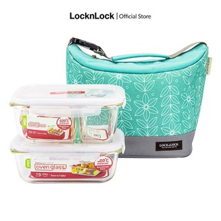 Bộ túi hộp cơm thủy tinh lock&lock 3ea xanh mint llg428m2