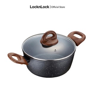 Nồi nhôm chống dính BAUM Marble 20cm,2 tay cầm, nắp thủy tinh - Lock&Lock LBU1202