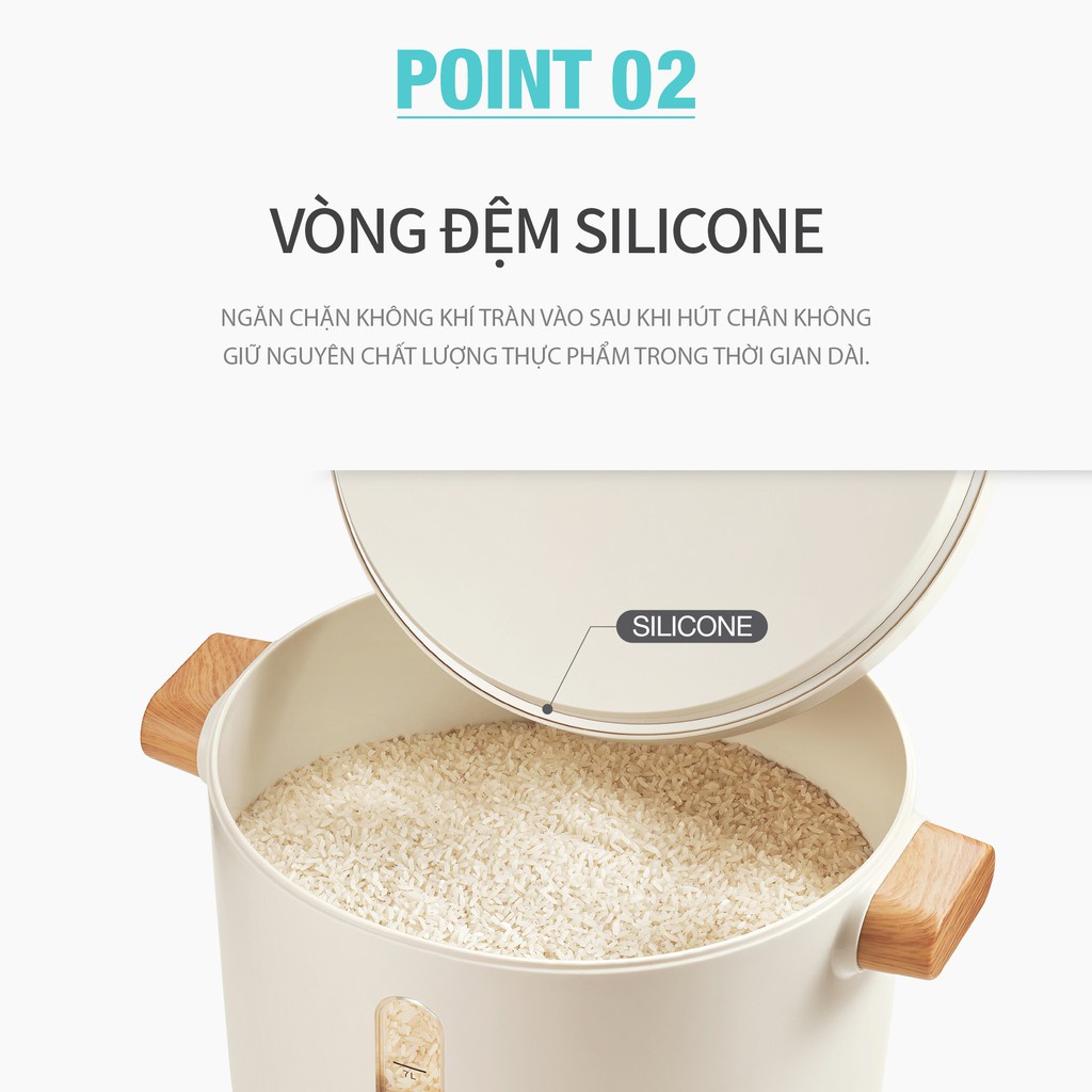 Thùng đựng gạo chân không Lock&Lock Vacuum Rice Keeper 12L - màu trắng EJR983WHT