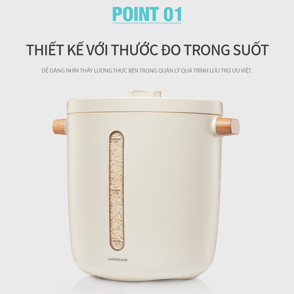 Thùng đựng gạo chân không Lock&Lock Vacuum Rice Keeper 12L - màu trắng EJR983WHT