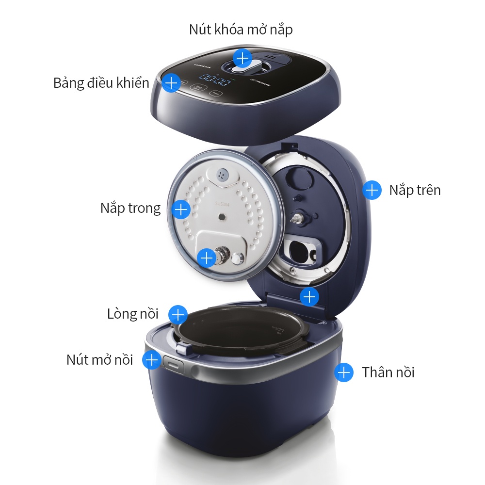 Nồi cơm điện áp suất cao tần giữ ấm 24h Lock&Lock IH pressure rice cooker 1.8L EJR526GRY đa chức năng điều khiển cảm ứng