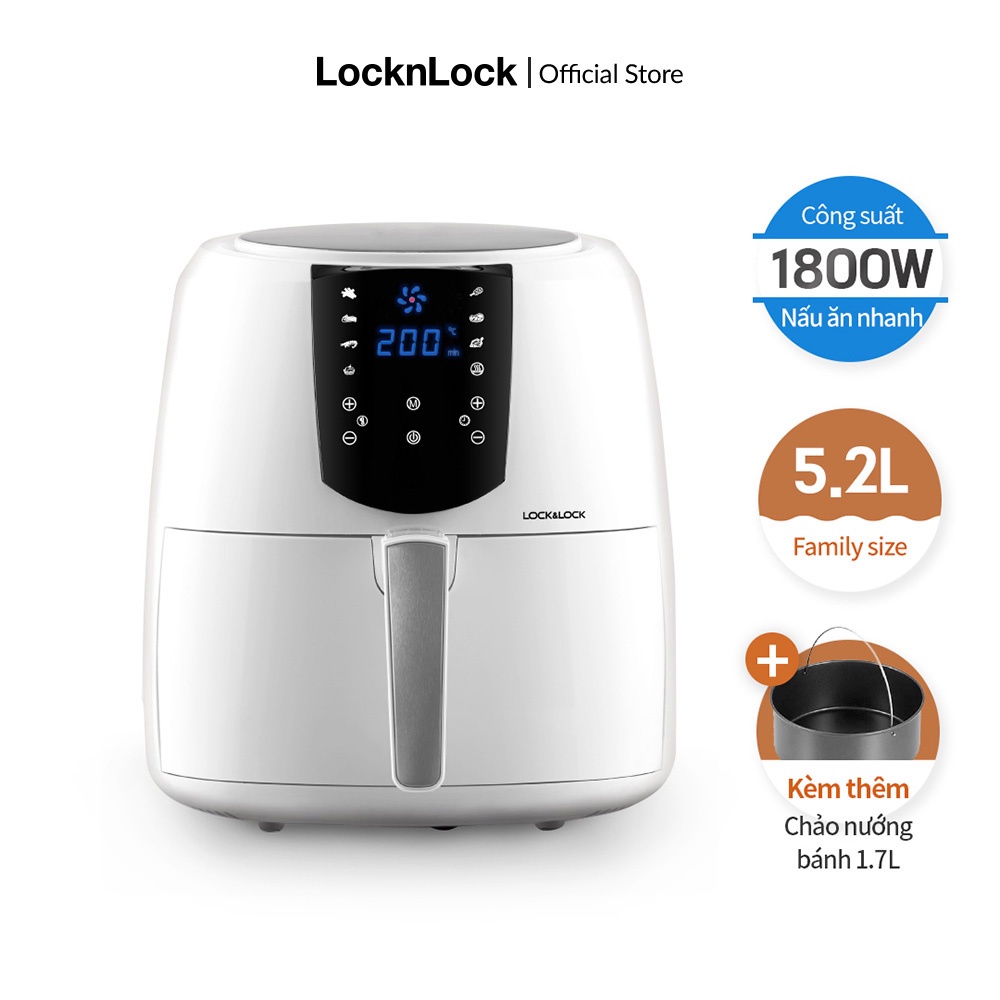 Nồi Chiên Không Dầu Lock&Lock Jumbo Plus Air Fryer 5.2L Màu trắng EJF357WHT