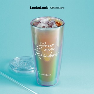 Ly nhựa 2 lớp Lock&Lock 750ml màu trắng kèm ống hút Your Own Rainbow double wall cold cup with straw HAP507WHTH