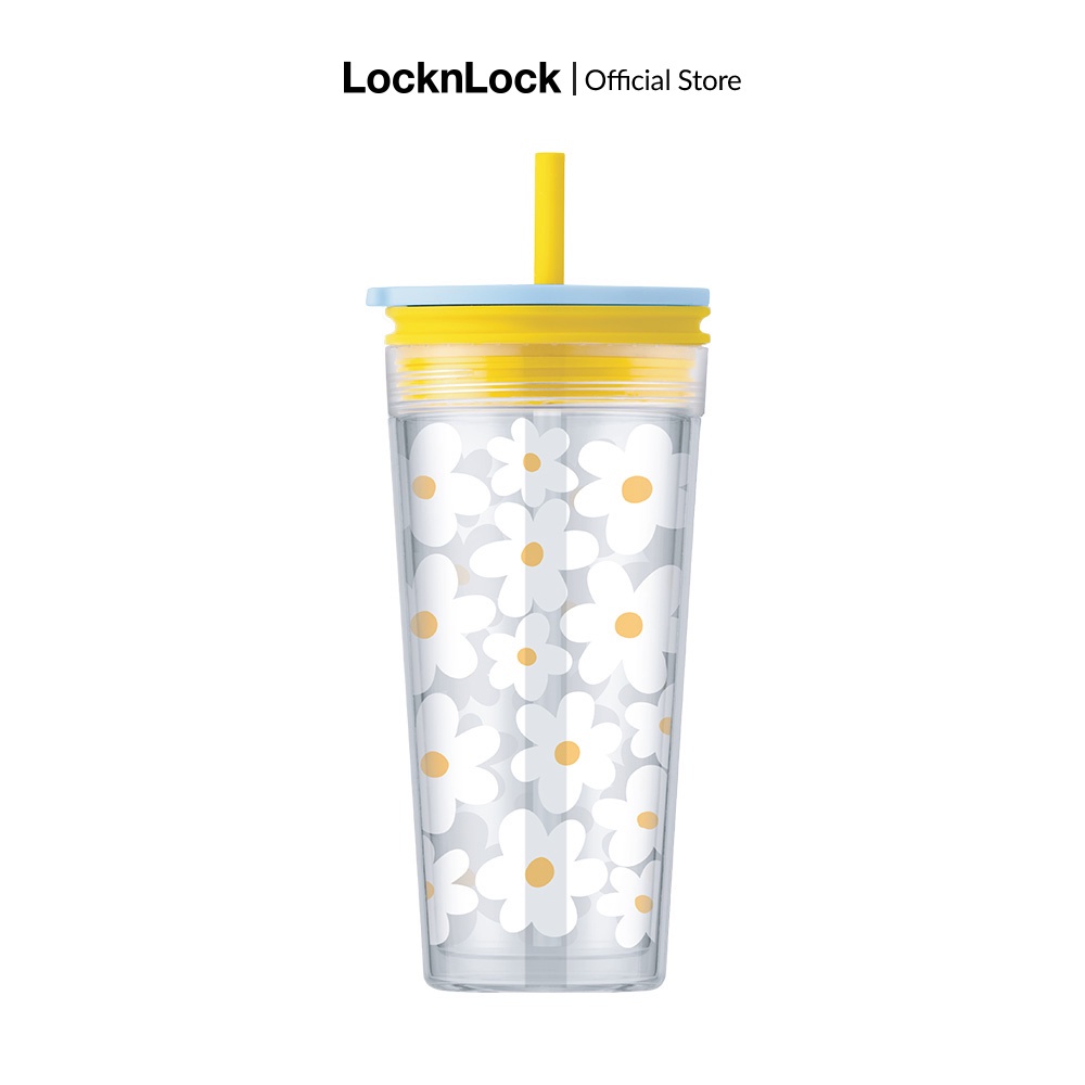 Ly nhựa 2 lớp có ống hút Lock&Lock Bucket cold cup 580ml - 2 màu Hồng, Vàng - HAP520