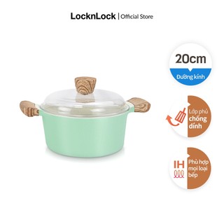 Nồi nhôm chống dính nắp thủy tinh lock & lock, 20cm, màu mint cca201