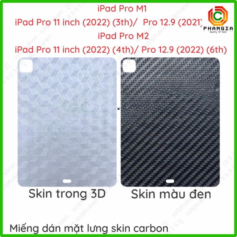 Miếng dán skin carbon mặt lưng iPad Pro 11 inch, 12.9 in M1 (2021), iPad Pro M2 (2022) , iPad Pro 12