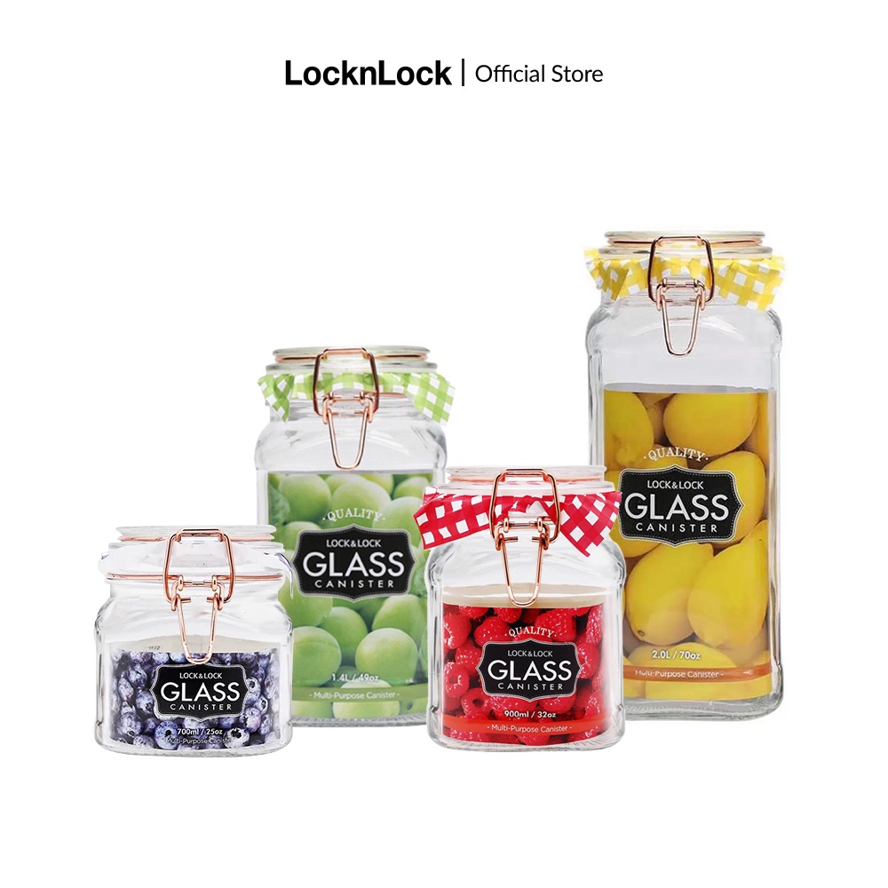 Hũ thủy tinh đựng thực phẩm Lock&Lock Glass canister nhiều dung tích Nắp gài khóa kim loại, lọ bảo quản kín hơi