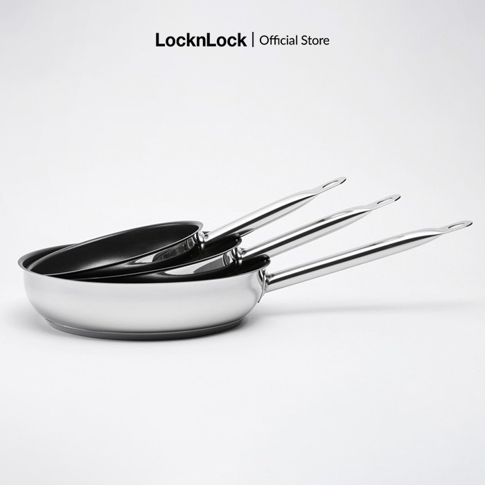 Chảo inox 3 lớp liền khối chống dính META Lock&Lock Fry Pan bằng thép không gỉ LTP 20-24-28cm dùng được bếp từ