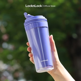 Ly nhựa 2 lớp nắp bật lock&lock bucket cold cup 580ml màu tím hap519blu