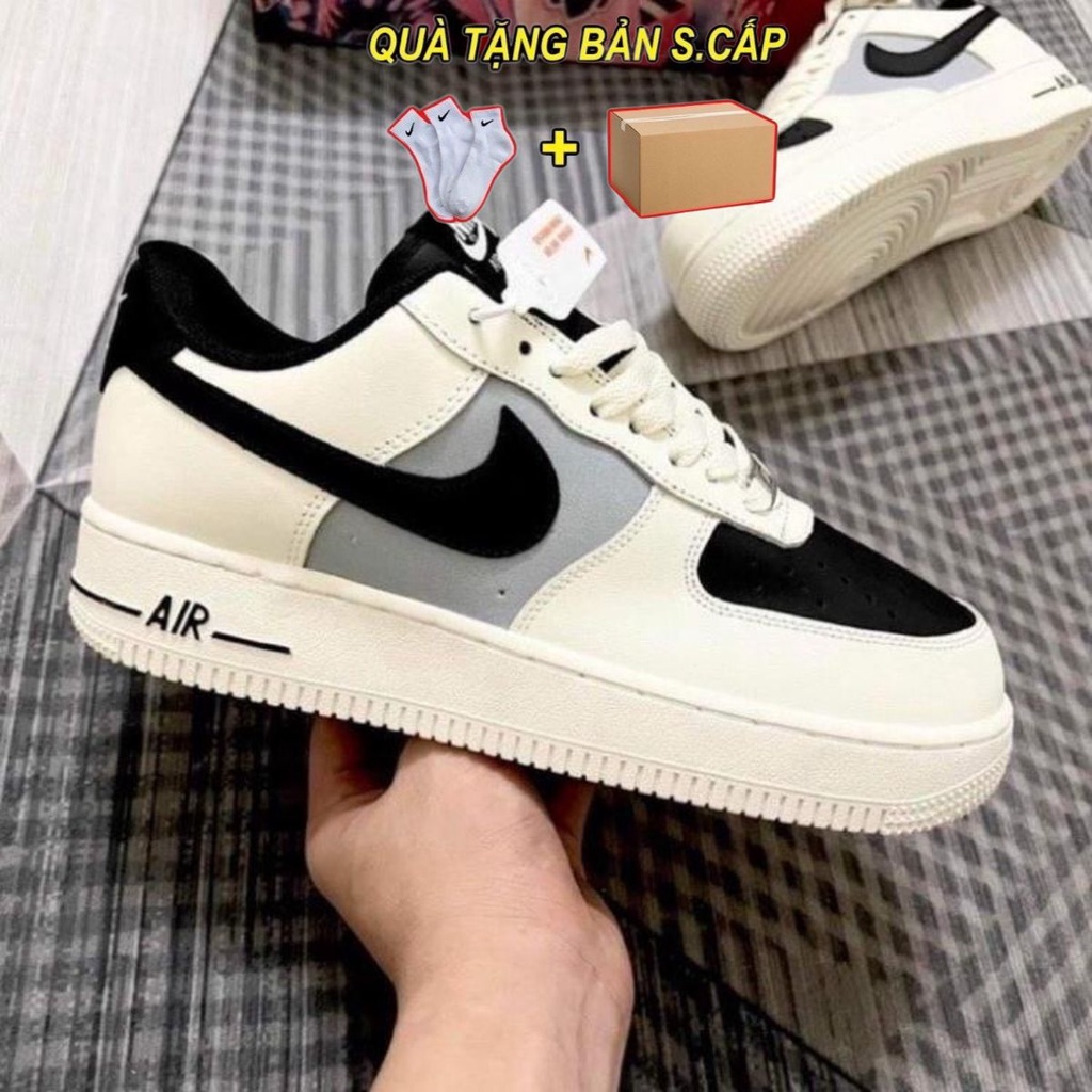 🎀 FlashSale 🎀 Giày_Nike Air Force 1 Mũi Đen, Giày AF1 Cream And Black Đế Air Bản Chuẩn, Đủ Size Nam Nữ Full Box Bill.