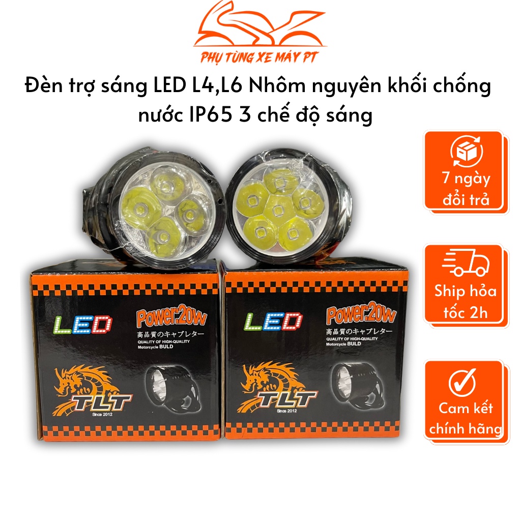 Đèn trợ sáng LED L4,L6 Nhôm nguyên khối chống nước IP65 3 chế độ sáng khác nhau dành cho xe máy