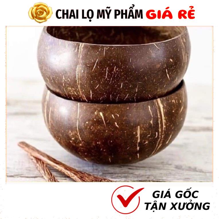 Combo Bát Gáo Dừa Cỡ 13-15cm + Muỗng Gỗ Dừa Siêu Rẻ Đẹp Dùng Đựng Bột Thiên Nhiên, Ngũ Cốc HUHA