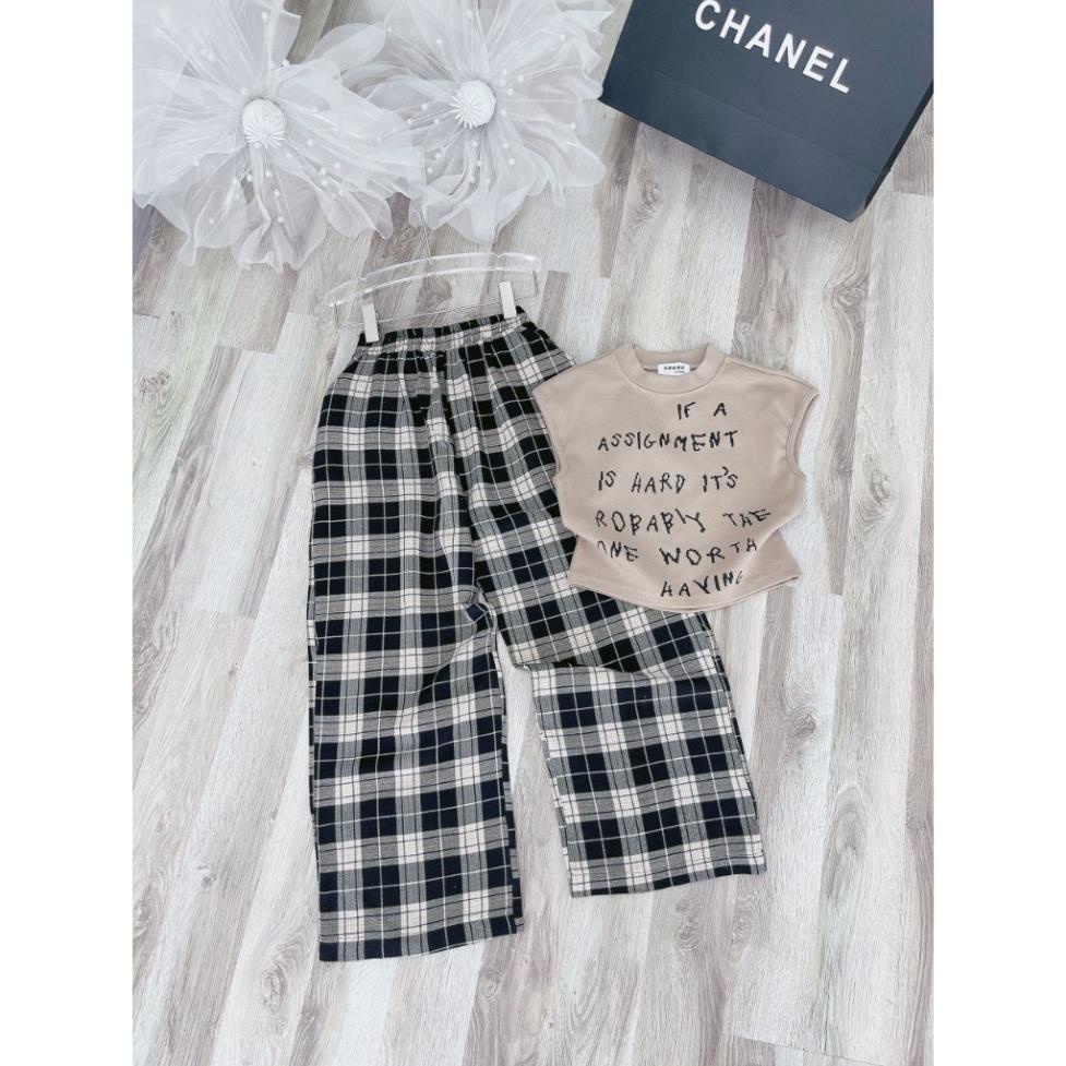 Set Áo Kem Chữ Sát Nách + Quần Caro Suông C2SG.VN