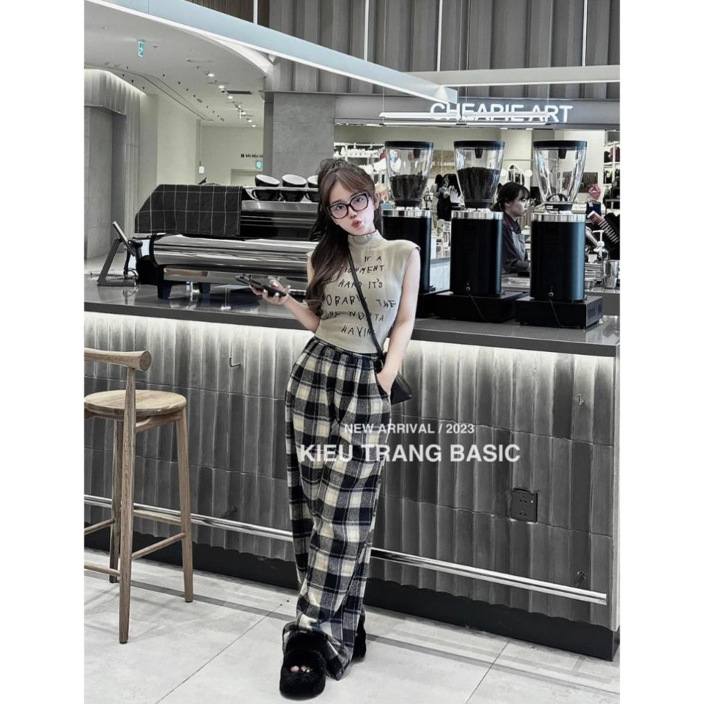 Set Áo Kem Chữ Sát Nách + Quần Caro Suông C2SG.VN