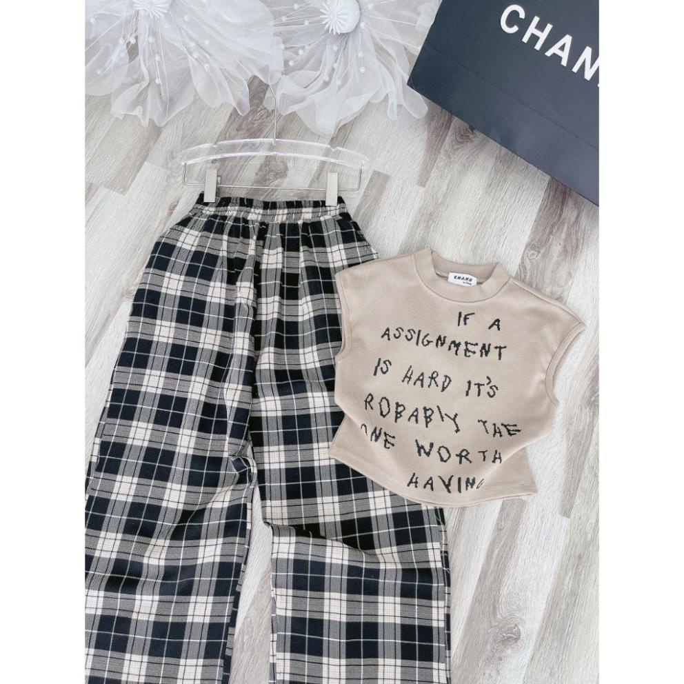 Set Áo Kem Chữ Sát Nách + Quần Caro Suông C2SG.VN