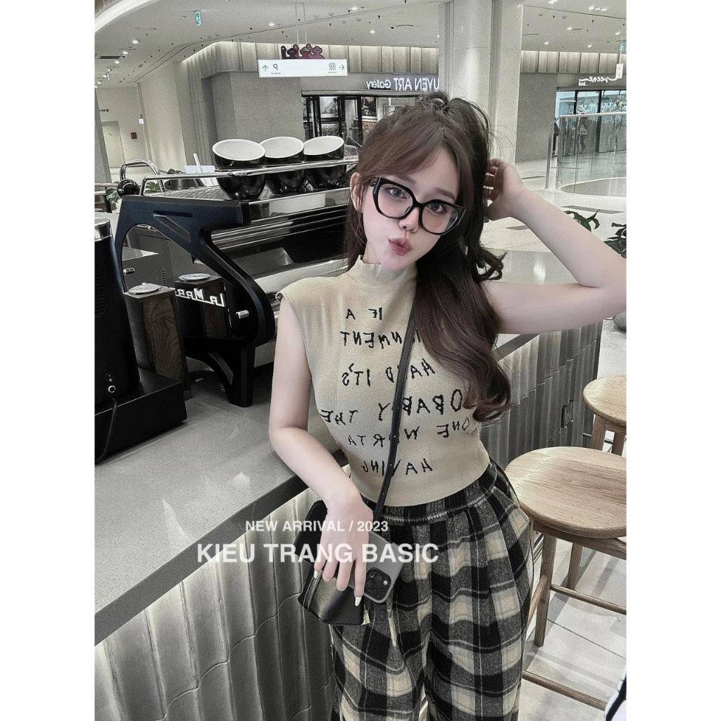 Set Áo Kem Chữ Sát Nách + Quần Caro Suông C2SG.VN