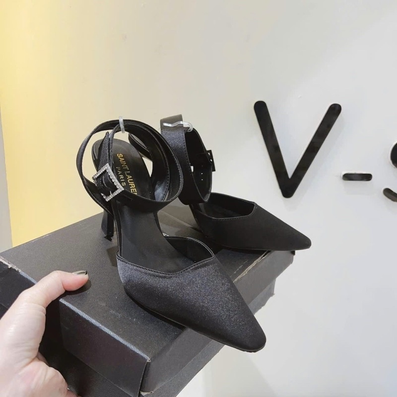 Cao gót quai đá vuông hở gót fullbox Y.S.L cao cấp