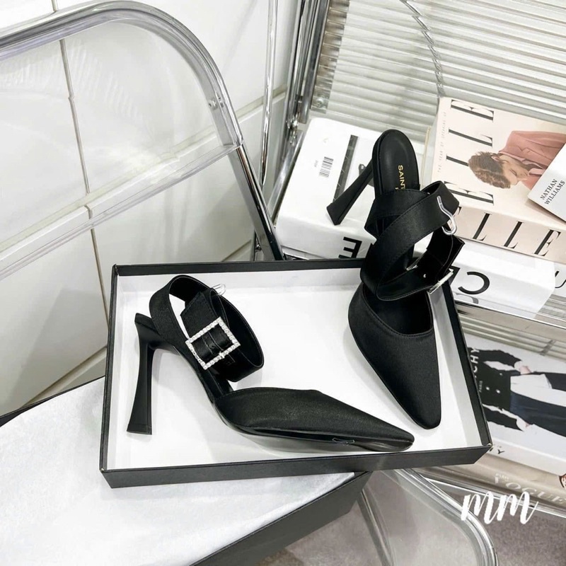 Cao gót quai đá vuông hở gót fullbox Y.S.L cao cấp