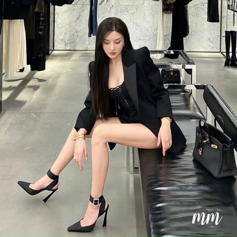 Cao gót quai đá vuông hở gót fullbox Y.S.L cao cấp